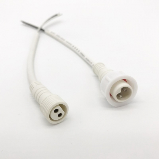 White Overmolded Cable IP67 2 Pin Waterproof Connector